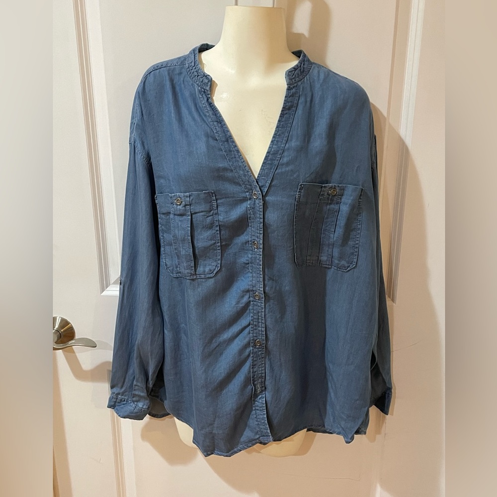 Denim style button down.